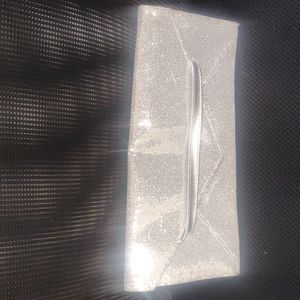 Victoria's Secret Silver Glitter Envelope Clutch with Snap Closure